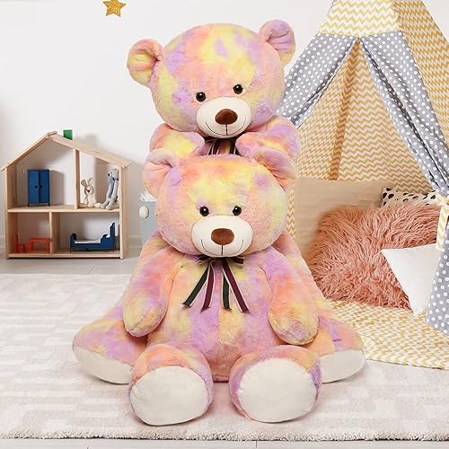 Miniatura 64 de Tezituor Oso de peluche gigante de 52 pulgadas, peluche grande de animales de peluche, color verde arcoíris, regalos suaves para San Valentín, Arco
