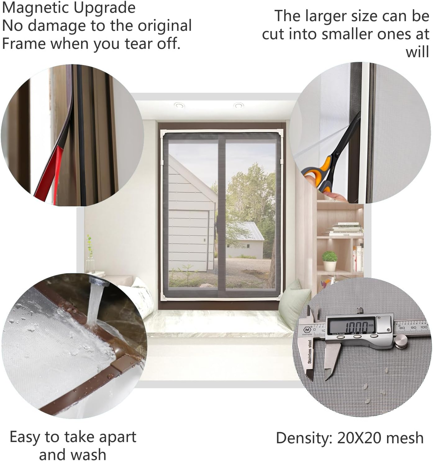 DIY Magnetic Window Screen with Adjustable Size | Easy and Fast Installation, Window Screen net kit White Frame with Gray Fiberglass mesh