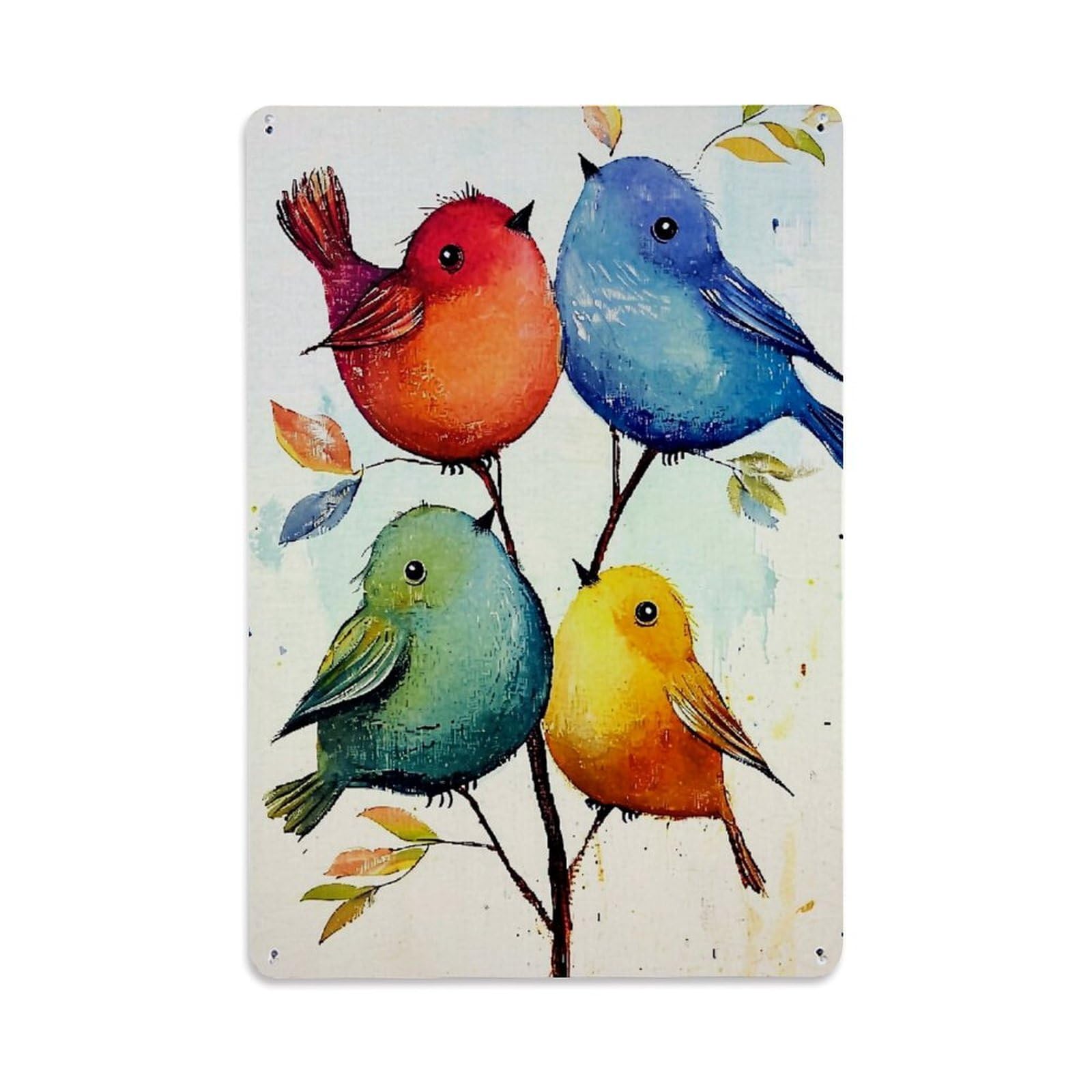 Jdyaojiesheng Vintage Colorful Birds On Branch Art Tin Sign Retro Metal Wall Decor Metal Poster, Home Bar Garage Farmhouse Cafe Wall Art Decoration 8X12inches