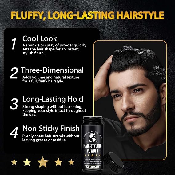 Hair Powder for Men – Instant Volume & Matte Finish | Hair Styling Texturizing Powders & Long-Lasting Hold | Lightweight Hairs Styling Powder for Natural Lift, No Residue or Grease | 30g