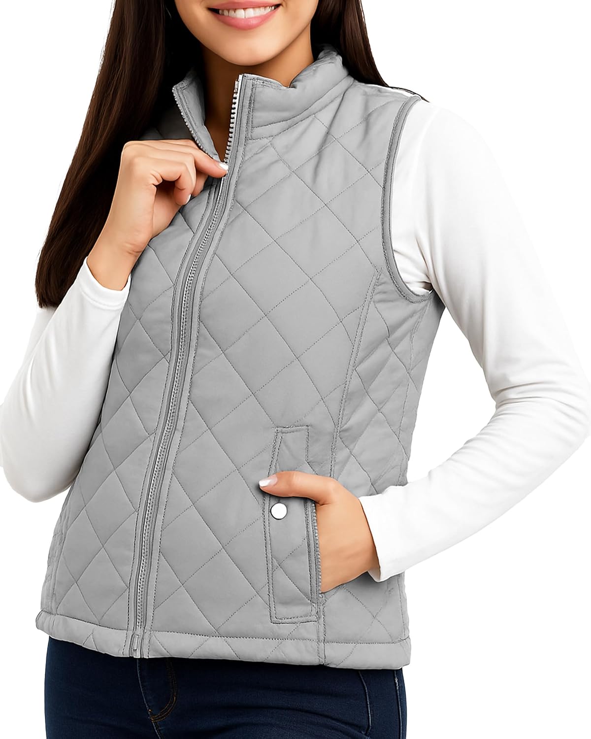 NY Threads Puffer Vest Women Slim Fit Lightweight Stand Collar Quilted Zip Puffer Vest - Image 4