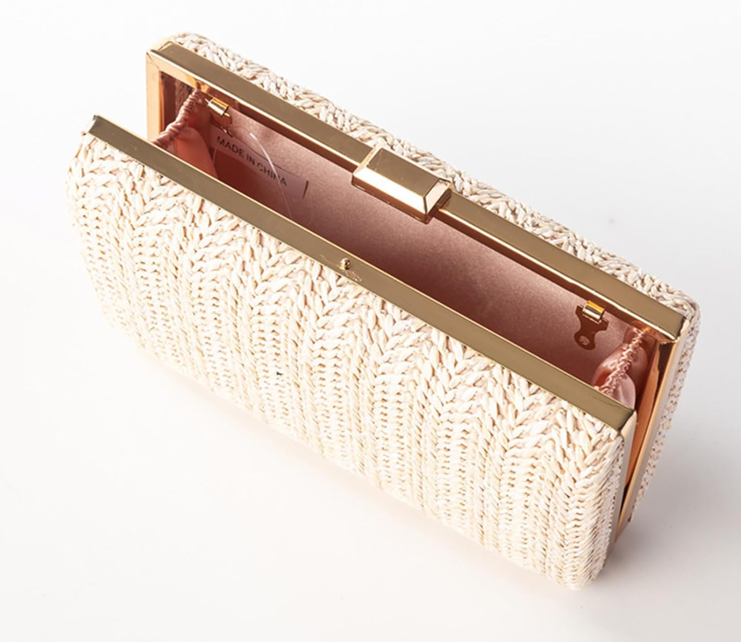 Kseymeir Straw Clutch Handbag for Women, Summer Evening Purse Chain Shoulder Crossbody Bag for Wedding, Parties