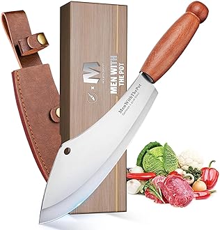 MEN WITH THE POT Meat Cleaver Knife, Hand Forged Ultra Sharp Stainless Steel Butcher Knife with Sheath, Multipurpose Chef Knife for Kitchen Outdoor Cooking Camping BBQ, Gift for Man Women