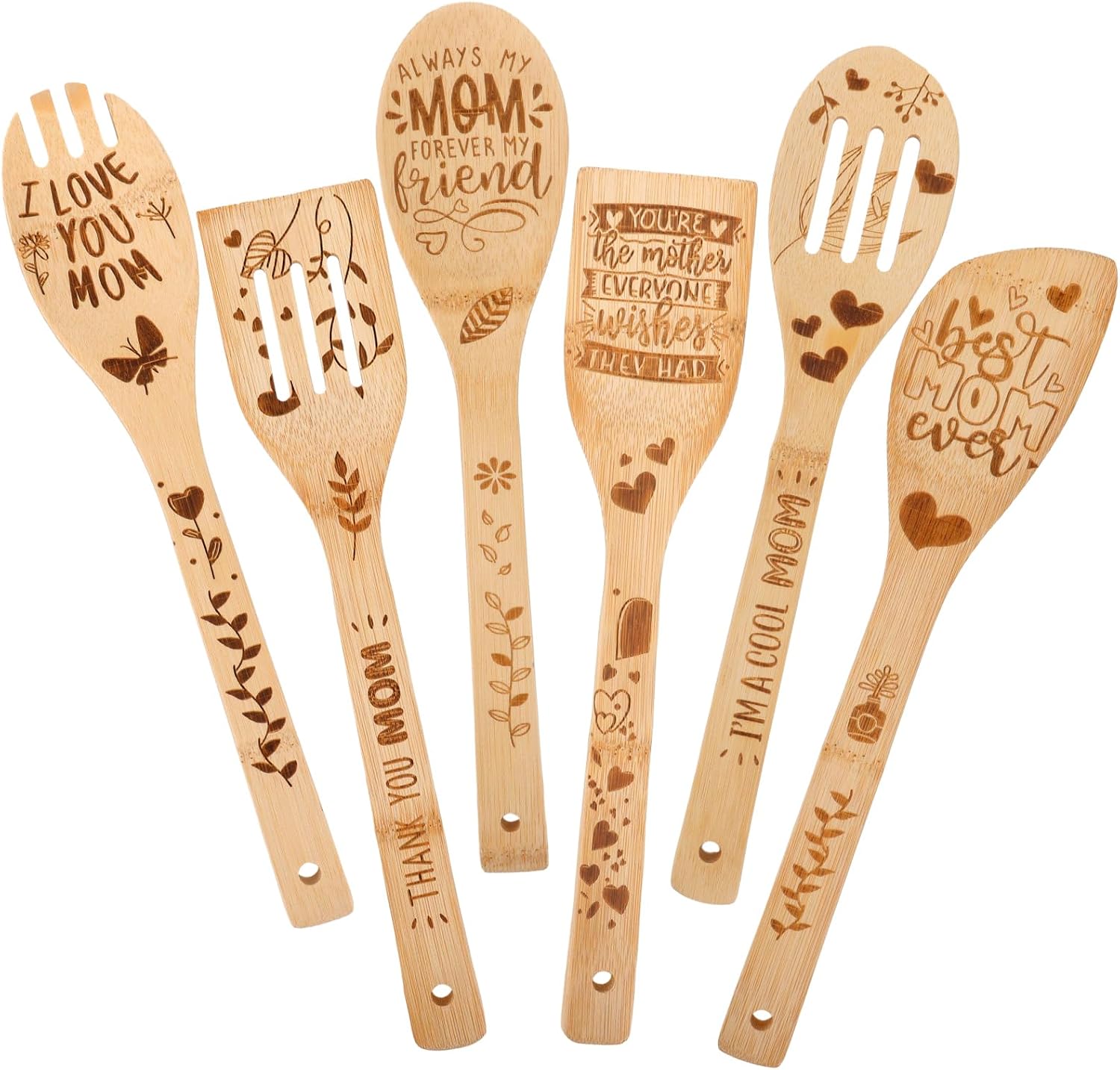 Gifts for Mom, Wooden Spoons for Cooking 6 Pcs Set, Mothers Day Gifts ...