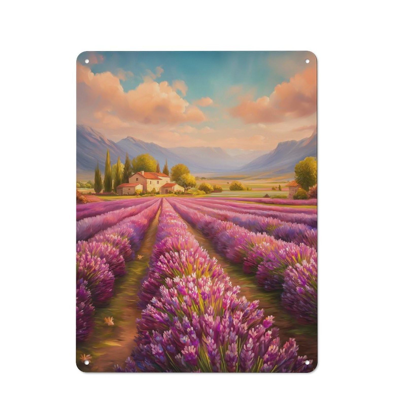 Junmoney Style-21-1 Rustic Vintage Metal Sign 40X30cm Featuring Lavender Field In Provence Landscape, Home Bar Decor For Cafe, Pub, Workshop Or Home Bar