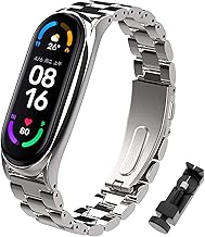 MiBand 5 Replacement Bracelet for Mi Band 6 Stainless Steel Metal Bands with Links Replacement Wrist Removal Tool Wristband Mi Band 6/5, Mi 5/6 Metal Silver, bracelet
