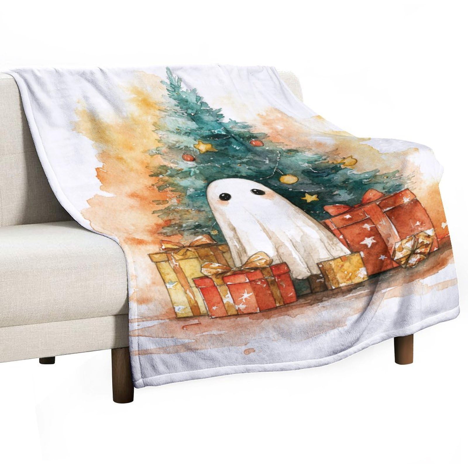 Couverture anti-boulochage fantôme et sapin pour lit 127x152 cm
