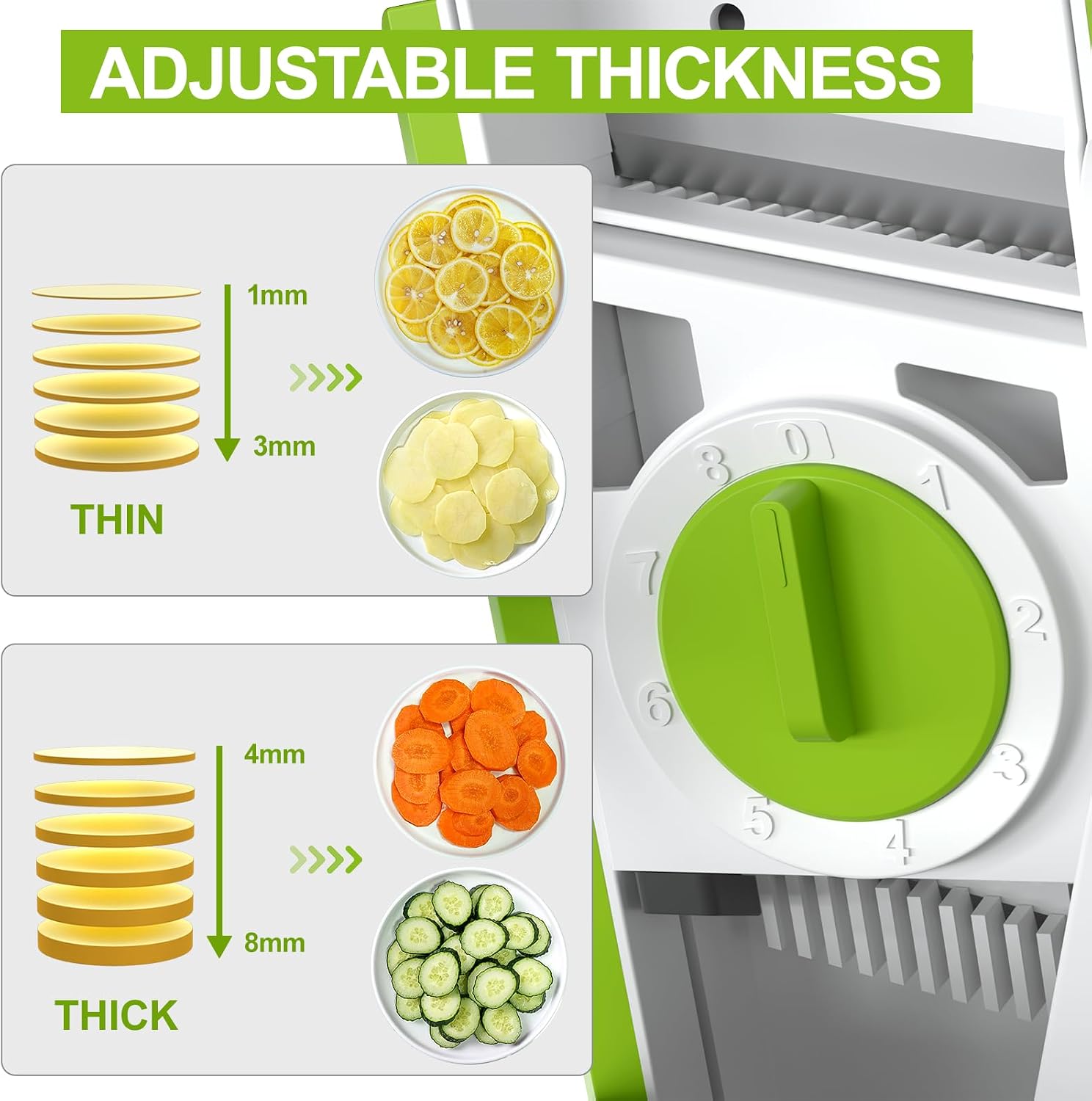 Upgraded Mandoline Slicer for Kitchen &Safe Vegetable Chopper 5 in 1 & Adjustable Mandoline Slicer,Can cut slicing,strips,shredding and dicing Kitchen Veggie chopper (Only Slicer Green) image 2