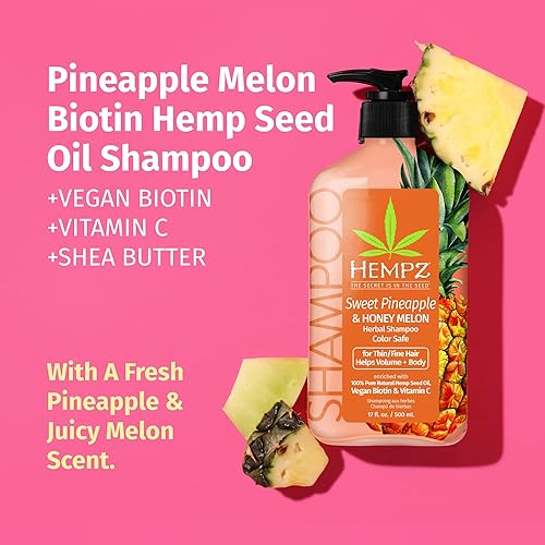 Miniatura 2 de Champú de Biotina Hempz - Piña dulce y melón de miel - Para el crecimiento y fortalecimiento del cabello finodelgado y seco, dañado y tratado con