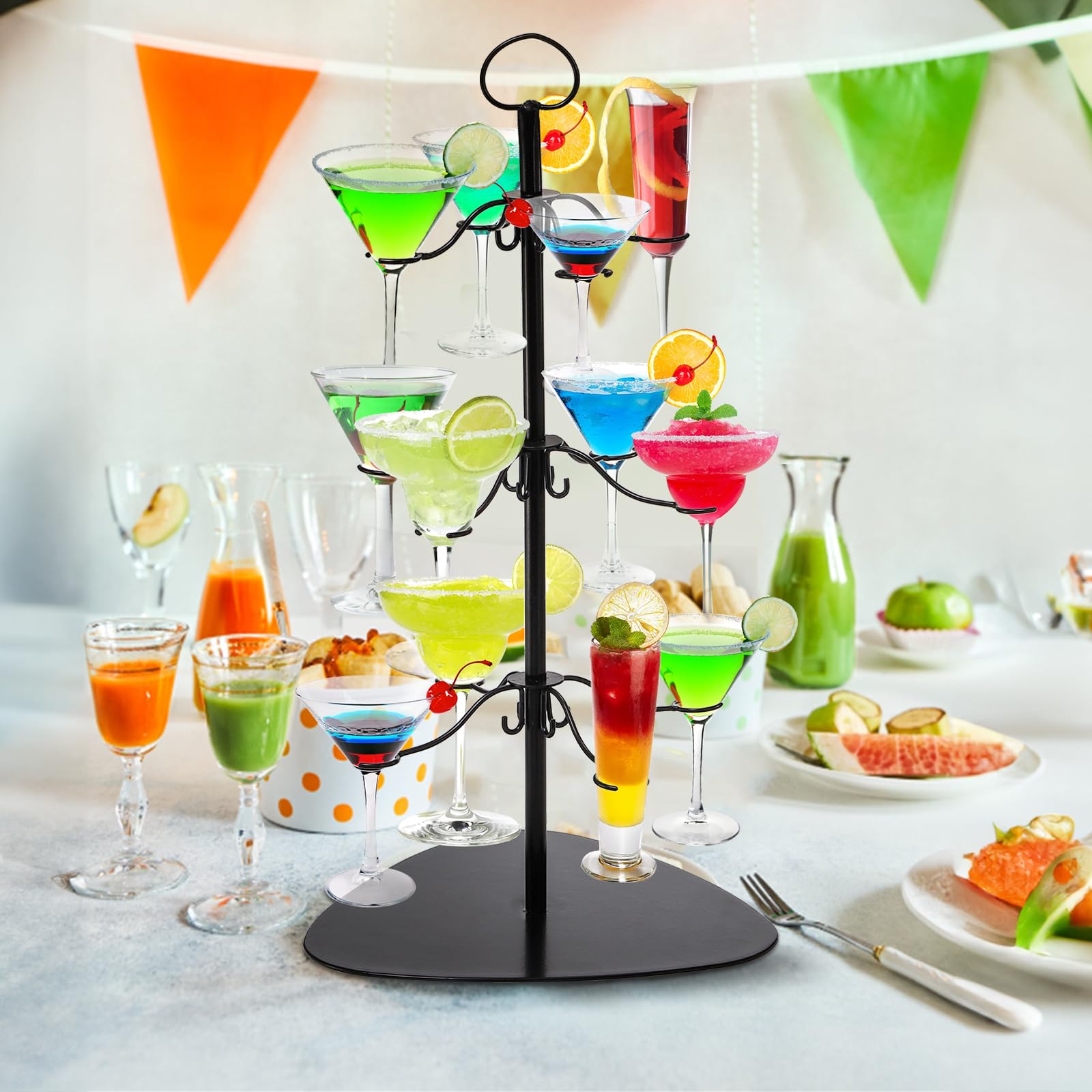 Soporte para árbol de cóctel, soporte para copas de champán, 3 niveles, 12 soportes para copas de vino, exhibición de degustación para champán, cócteles, martini, tazas de margarita en bodas, 6