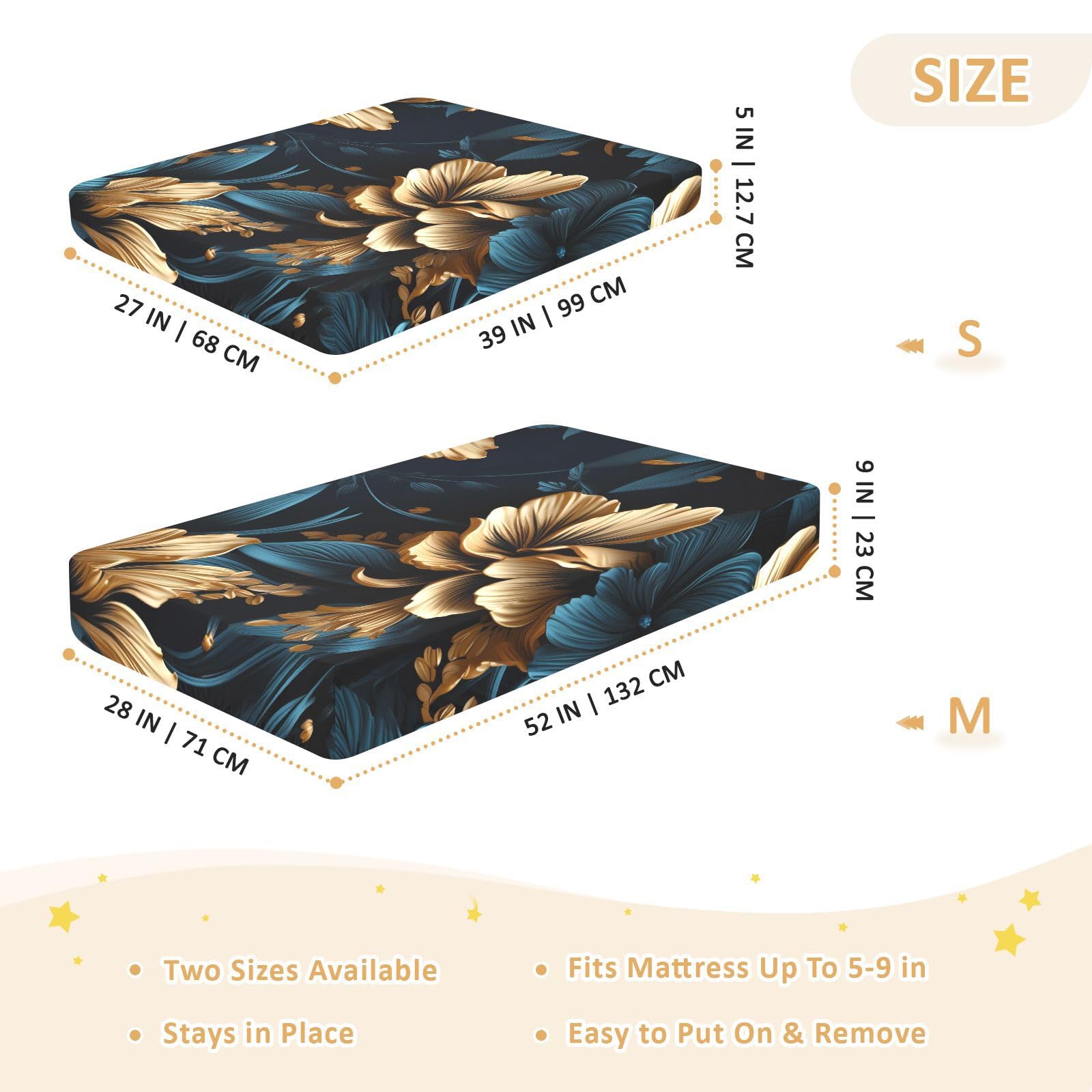 Fleur DoréE Bleu Foncé Drap Housse pour Lit BéBé en Coton Doux,Adapté au Matelas Parc