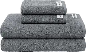 Decolab Jogo de Toalhas Air Light 100% Algodão (Cinza-escuro, 4 Peças) Toque Suave Gramatura de 398g/m² Toalha de Banho 138 x 68cm / Toalha de Rosto 65 x 45cm