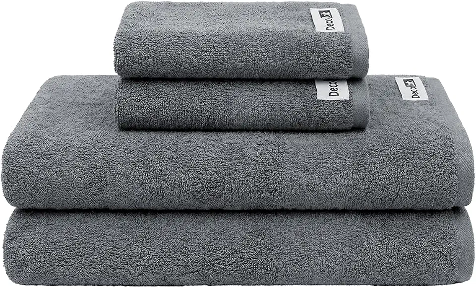 Decolab Jogo de Toalhas Air Light 100% Algodão (Cinza-escuro, 4 Peças) Toque Suave Gramatura de 398g/m² Toalha de Banho 138 x 68cm / Toalha de Rosto 65 x 45cm