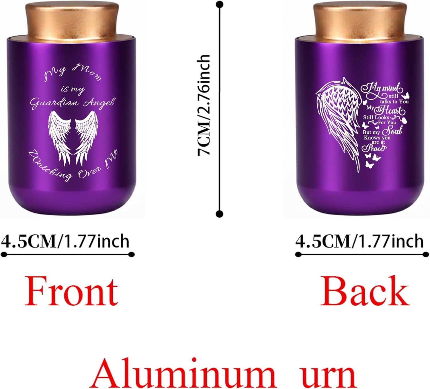 Purple Small Keepsake Urns for Ashes Adult/Women/Female/Mom, Mini Cremation Urns for Human Ashes Container, Memorial Little urn with Angel Resin Statue for Moms (Purple Angel Mom)