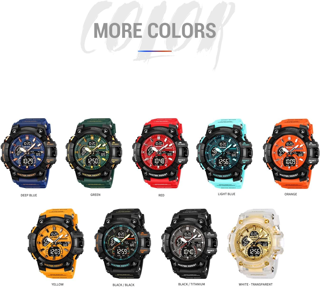 findtime Men's Military Tactical Watches for Men Big Face Large Dual Analog Digital Display Sports Outdoor Durable Rugged White Wristwatch with LED Backlight Waterproof