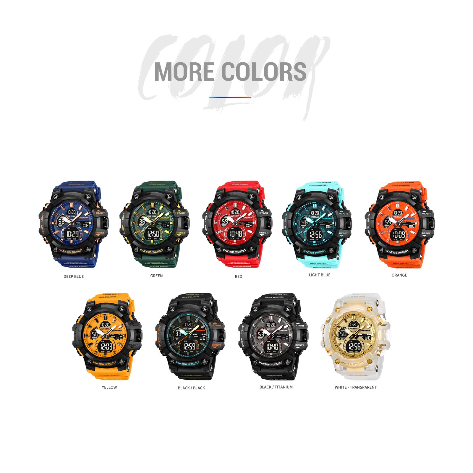 findtime Orologio militare da uomo, robusto, per attività all'aperto, analogico, con allarme doppio, 12/24H, data settimanale, cronometro bianco