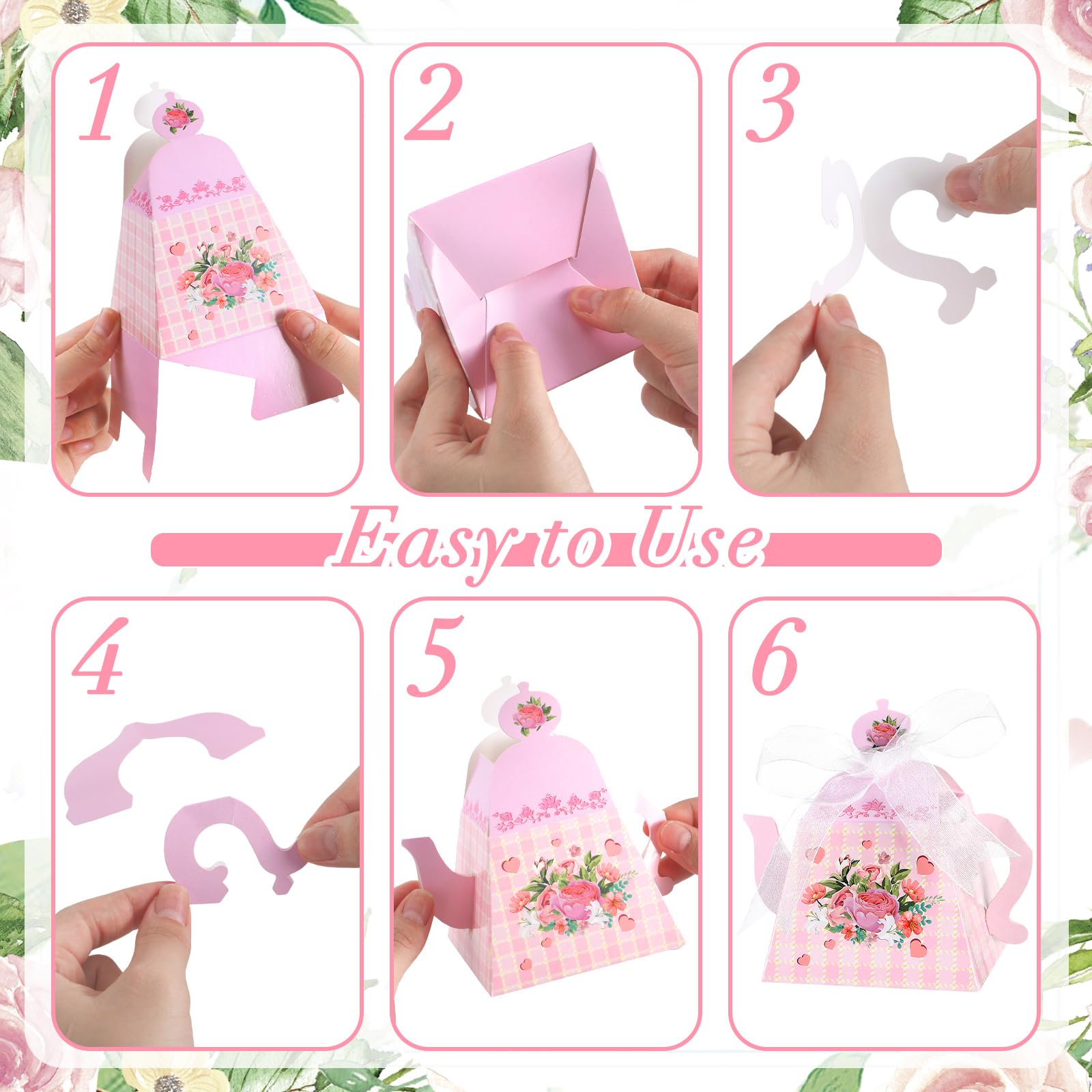 Seajan 48 Teeparty-Geschenkboxen – 4 Stile, Je 10,5x8,5 Cm, Niedliches Blumenmuster Mit Band