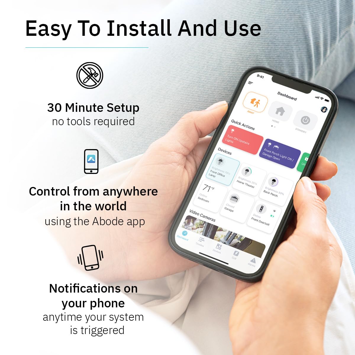 Abode 3-teiliges drahtloses Sicherheitsset, erweiterbar, um Ihr ganzes Zuhause zu schützen – Einfache DIY-Installation Optionale professionelle Überwachung Kompatibel mit Alexa & Google Assistant