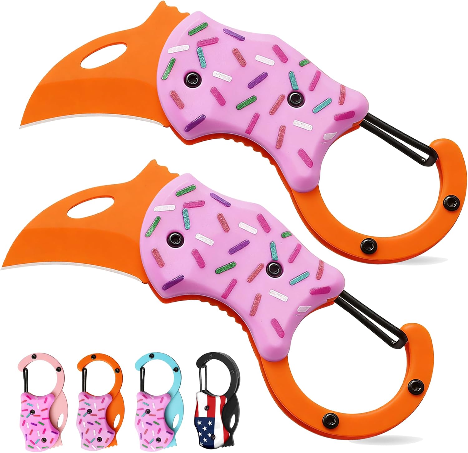 2 Pack Cute Donut Pocket Knife, 1.34” Blade EDC Folding Knife for Women Men, Small Portable Everyday Carry, Ideal Gifts for Mom Wife Her Him, Christmas Stocking Stuffers (Blue Pink)