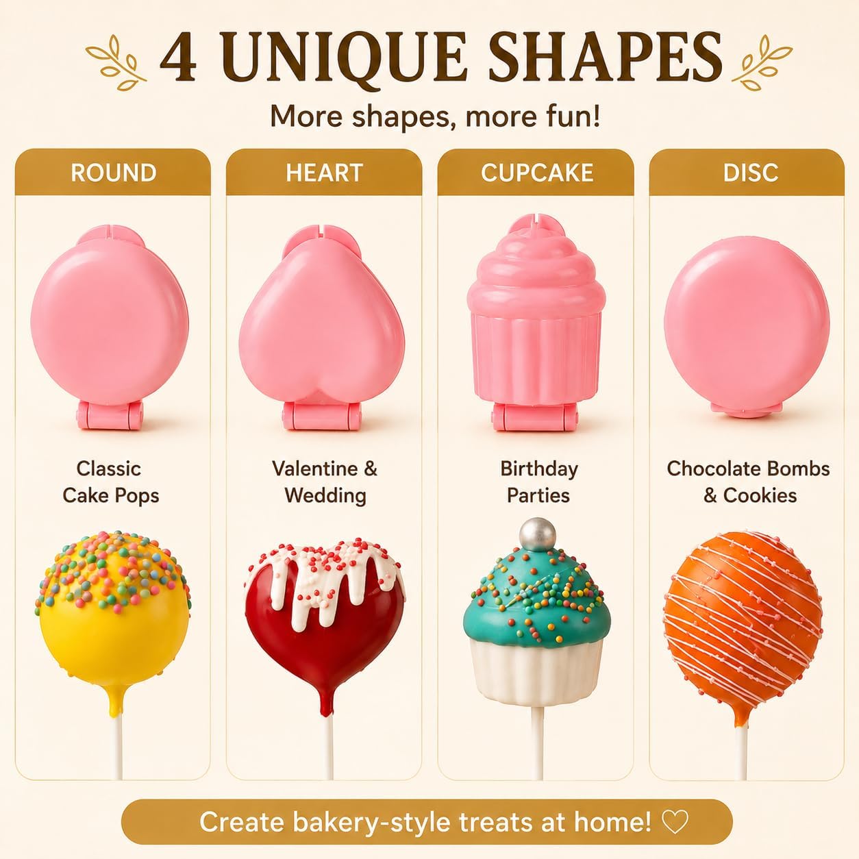 305 Pack Cake Pop Mold Kit with 4 Mold, 100 Sticks, 100 Bags, 100 Twist Ties & 1 Brush | Dishwasher Safe Baking Molds for Homemade Desserts