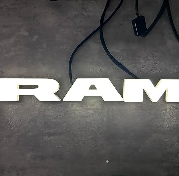 AUTOGEM 20192025 RAM 2500 3500 4500 Lighted Grille Emblem LED Front Badge, Black Finish, Plug & Play Illumination