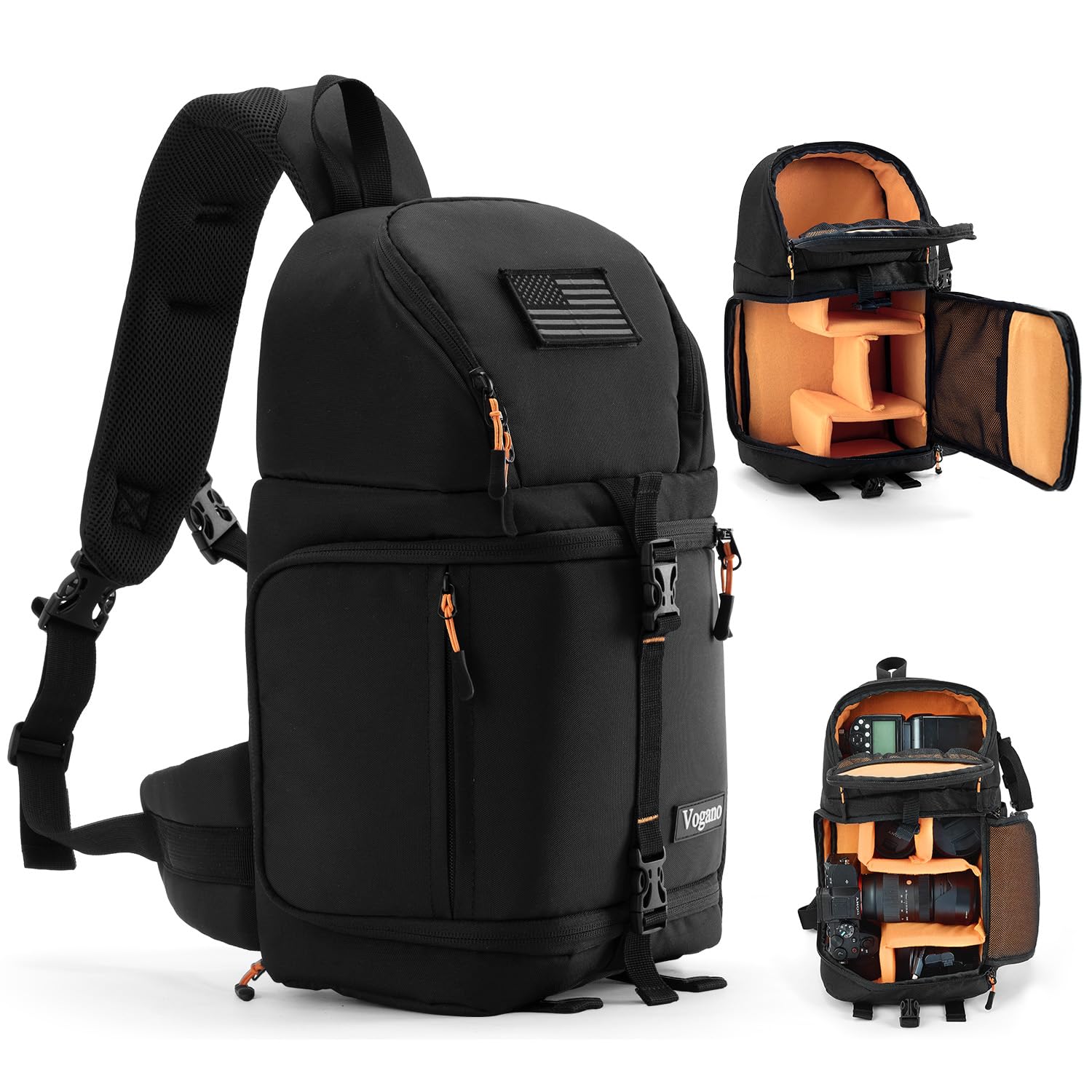 Vogano Kamera-Objektivtaschen & -hüllen, Kameratasche Schutzhüllen, Fotografie-Umhängetasche, kompatibel für Nikon, Canon, Sony DSL/SLR/spiegellose Ausrüstung, Reisen, wasserdicht, 2.0, schwarz, M-L