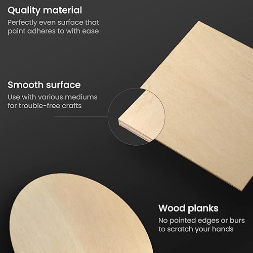 Miniatura 2 de ARTEZA Juego de 10 rodajas de madera de MDF, 5 círculos de 11.8 pulgadas y cuadrados de 5 x 9.05 pulgadas, piezas de madera sin terminar para