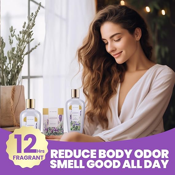 Spa Luxetique Spa Gift Sets, Gifts for Her, 8pcs Lavender Bath Sets with Body Butter, Bubble Bath, Bath Bomb, Bath Sets for Women Gifts, Christmas Gifts, Gifts for Women