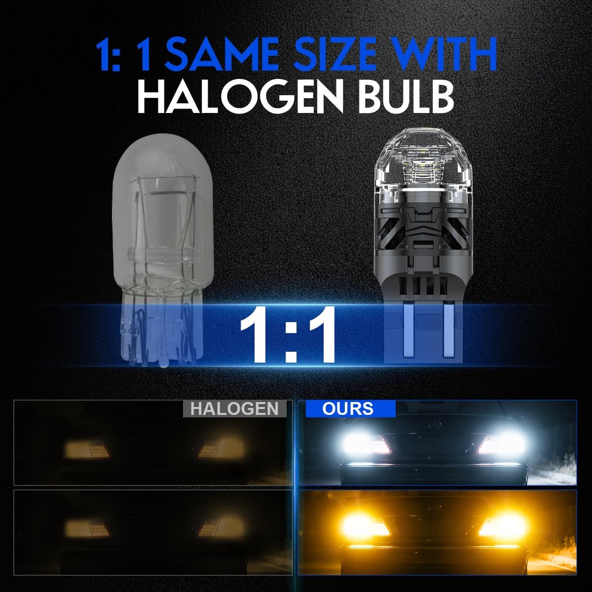 7443 LED Turn Signal Bulbs Compatible for Honda Civic Sedan Turn Signal 1996 1997 1998 1999 2000 2001 2002 2003 2004-2012, No Hyper Flash, 12V Amber White Switchback DRL, T20 W21W LED Light