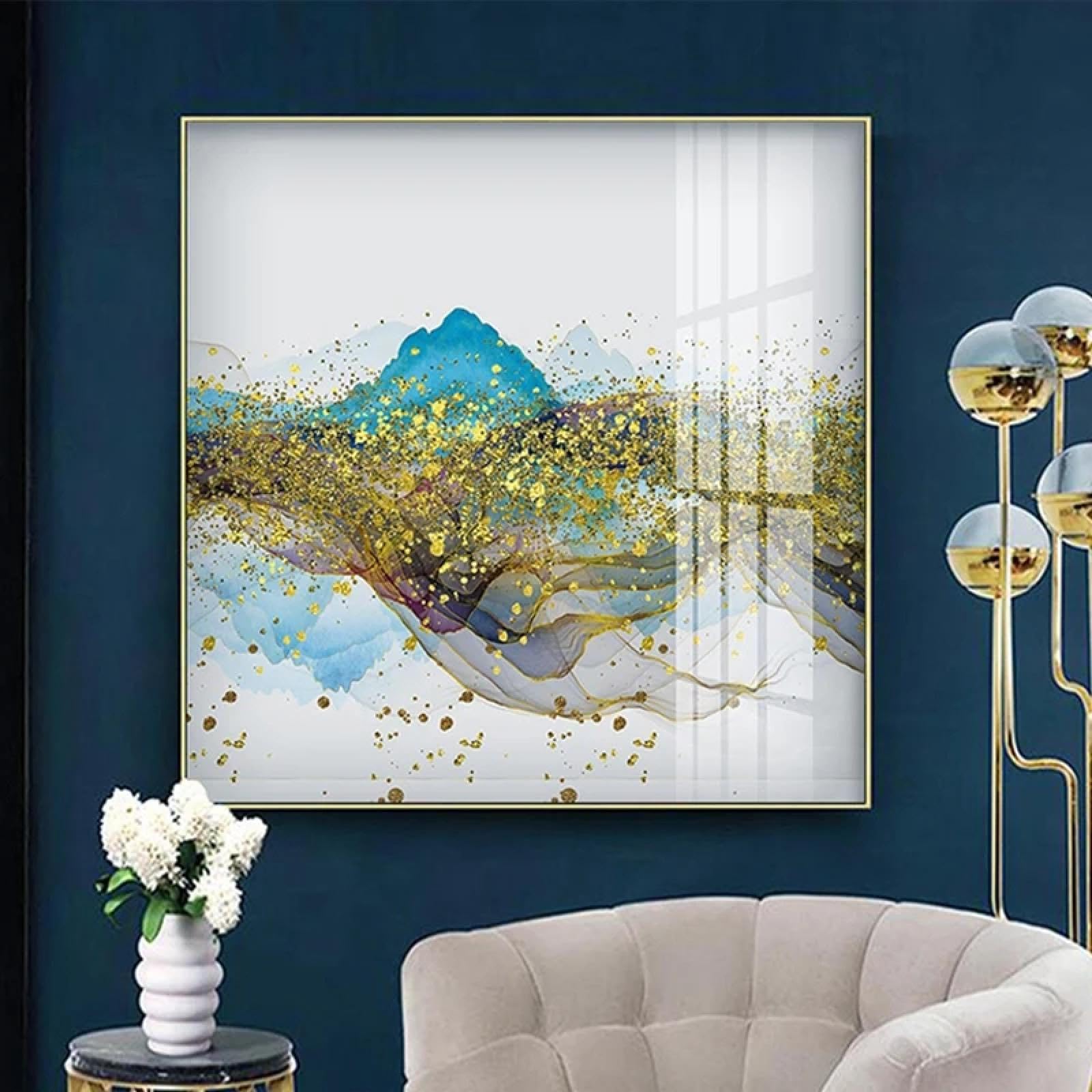 Cuadros modernos abstractos en azul y oro, posters decorativos de 20x20 cm 8