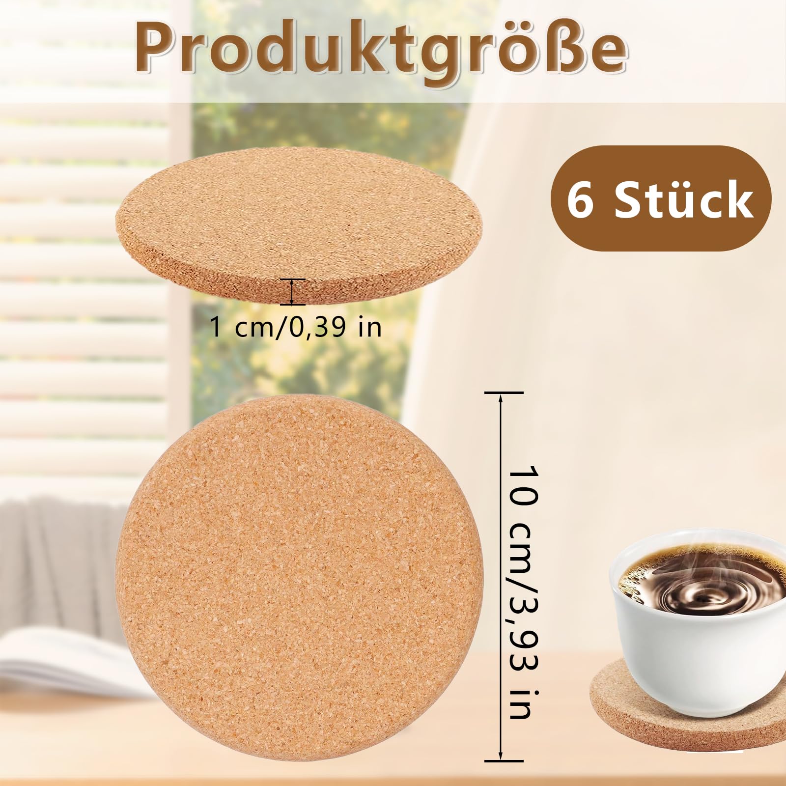 Lot de 6 dessous de plat en liège - Diamètre : 10 cm - Ronds - Antidérapants - Résistants à la chaleur - Pour casseroles, plats à gratin et poêles