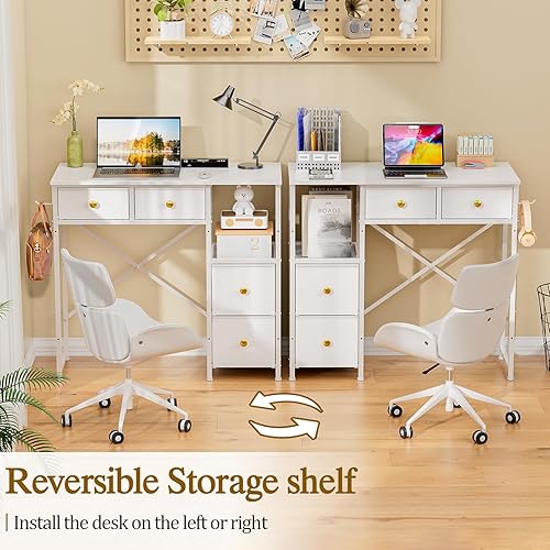 Miniatura 4 de Escritorio pequeño para computadora con 4 cajones de tela, escritorio simple para escritura para oficina en casa, escritorios de estudio compactos