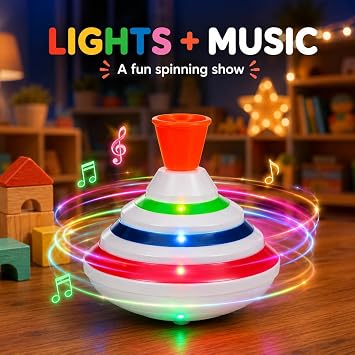 PATKAW Musical Spinning Top for Kids with LED Lights and Music, Light Up Spinning Toy for Toddlers, Interactive Sensory Gyroscope for Birthday Party Favors