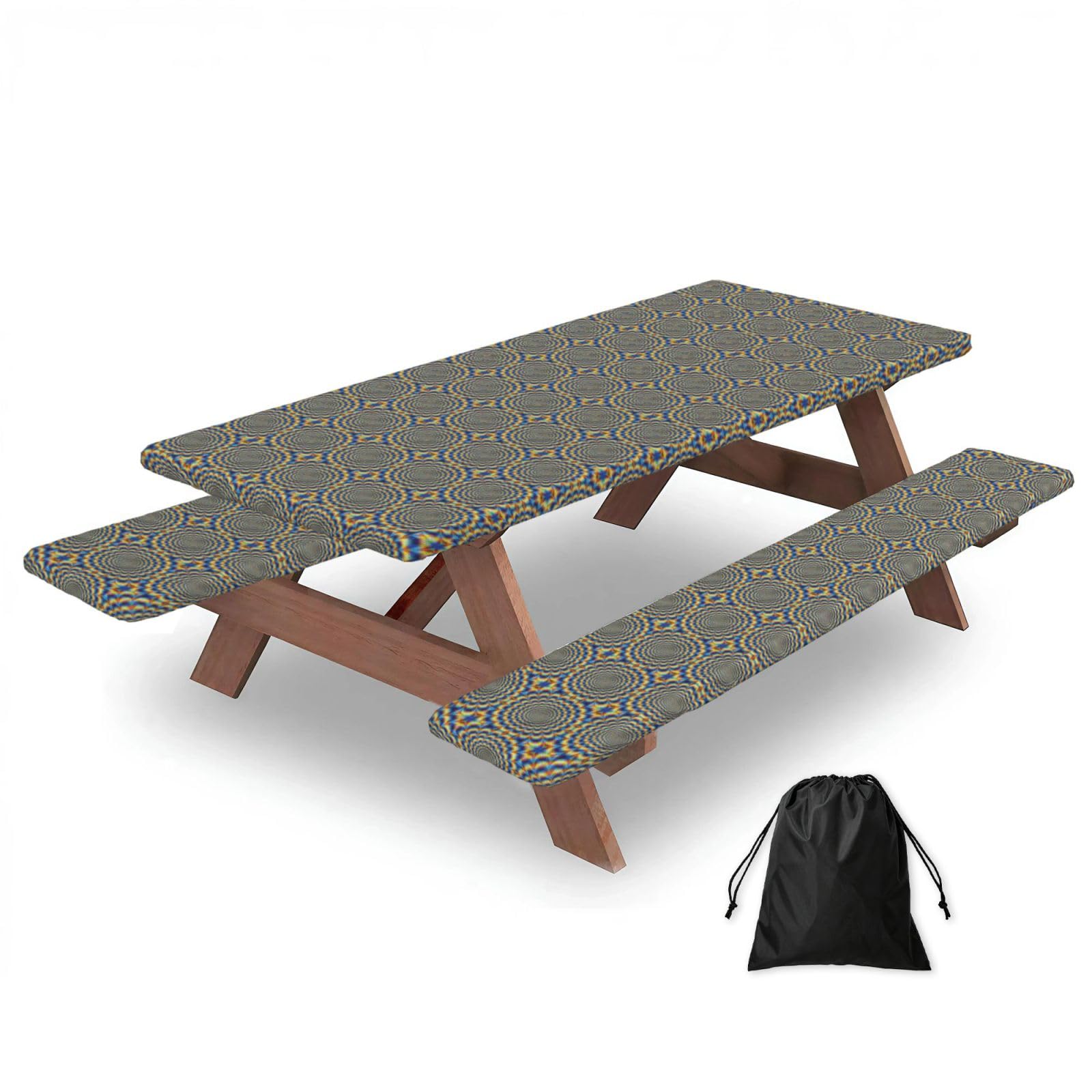 PPHGUT Spiral Optical Illusion Gif Print Picnic Table Bench Cover Set Outdoor Garden Bbq Protector For Family Camping