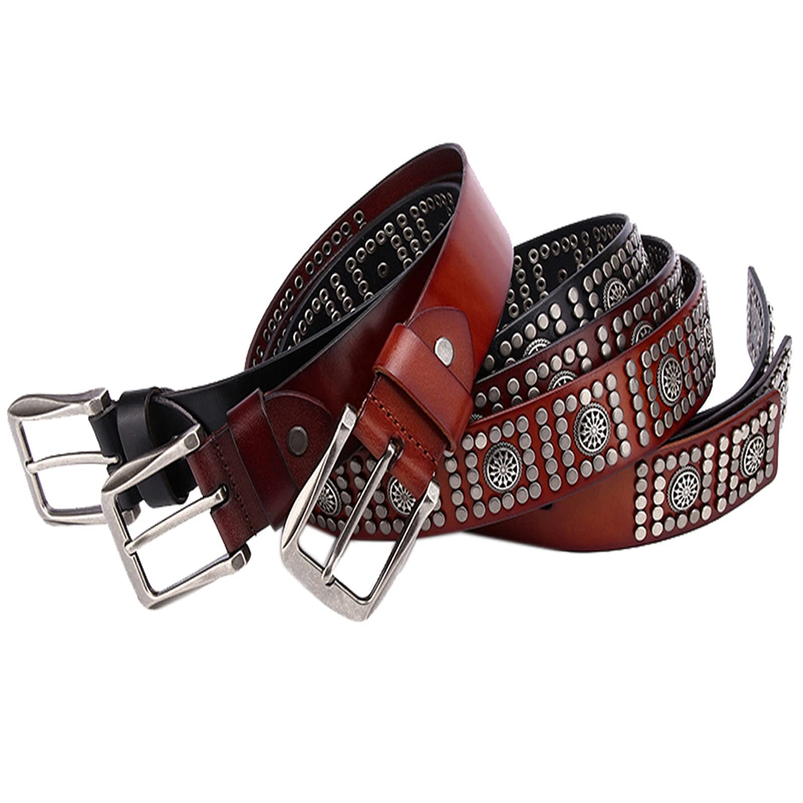 Herren Damen Nietengürtel Im Punk Gothic Hip Hop Style Ledergürtel Mit Nieten Blume Design Hand Gemacht Gürtel Schnalle Für Jeans