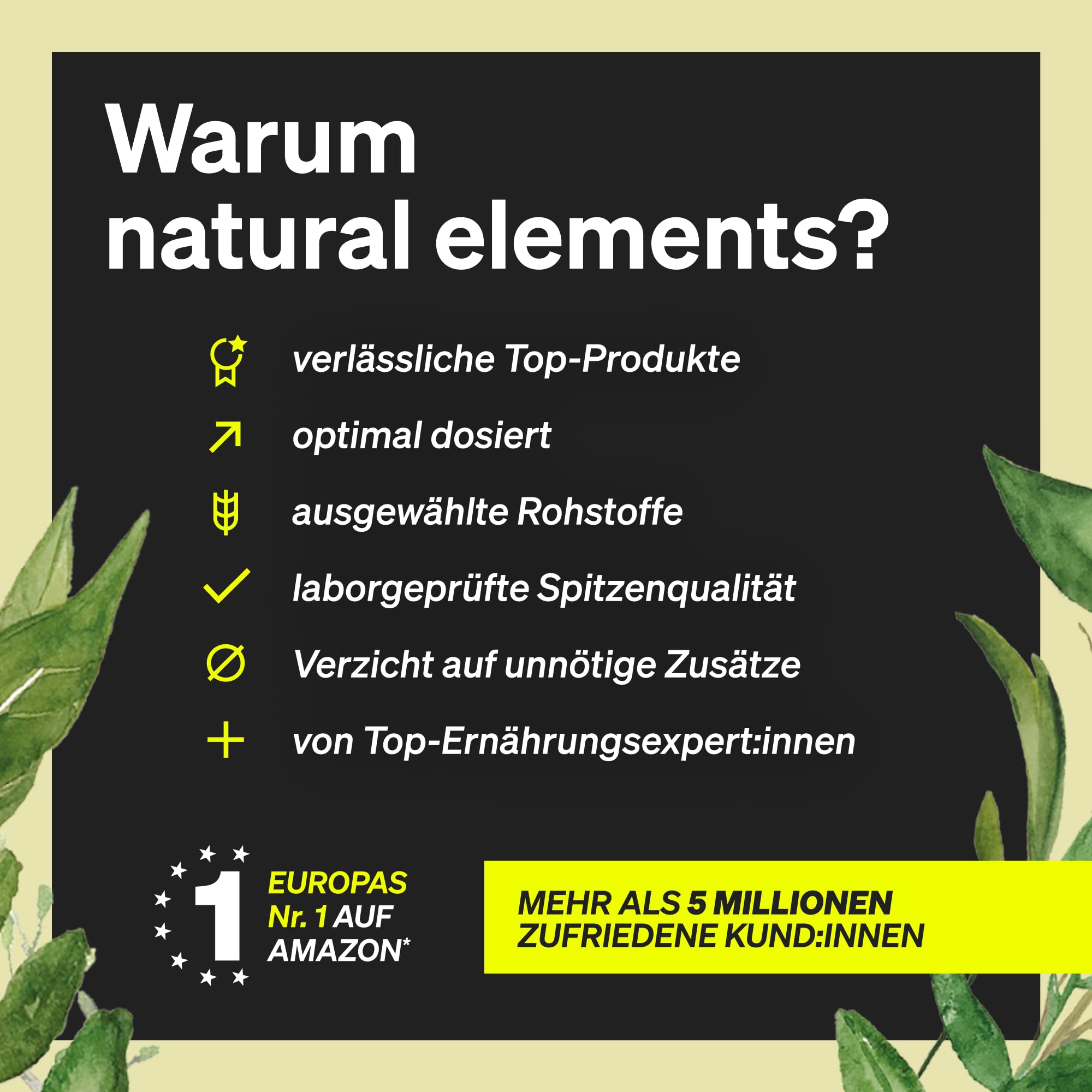 natural elements Premium Set - Kulturen Komplex, Vitamin C + Zink, Curcuma Extrakt, Vitamin D3 K2 & veganes Omega 3 - hochdosiert, ohne unnötige Zusätze