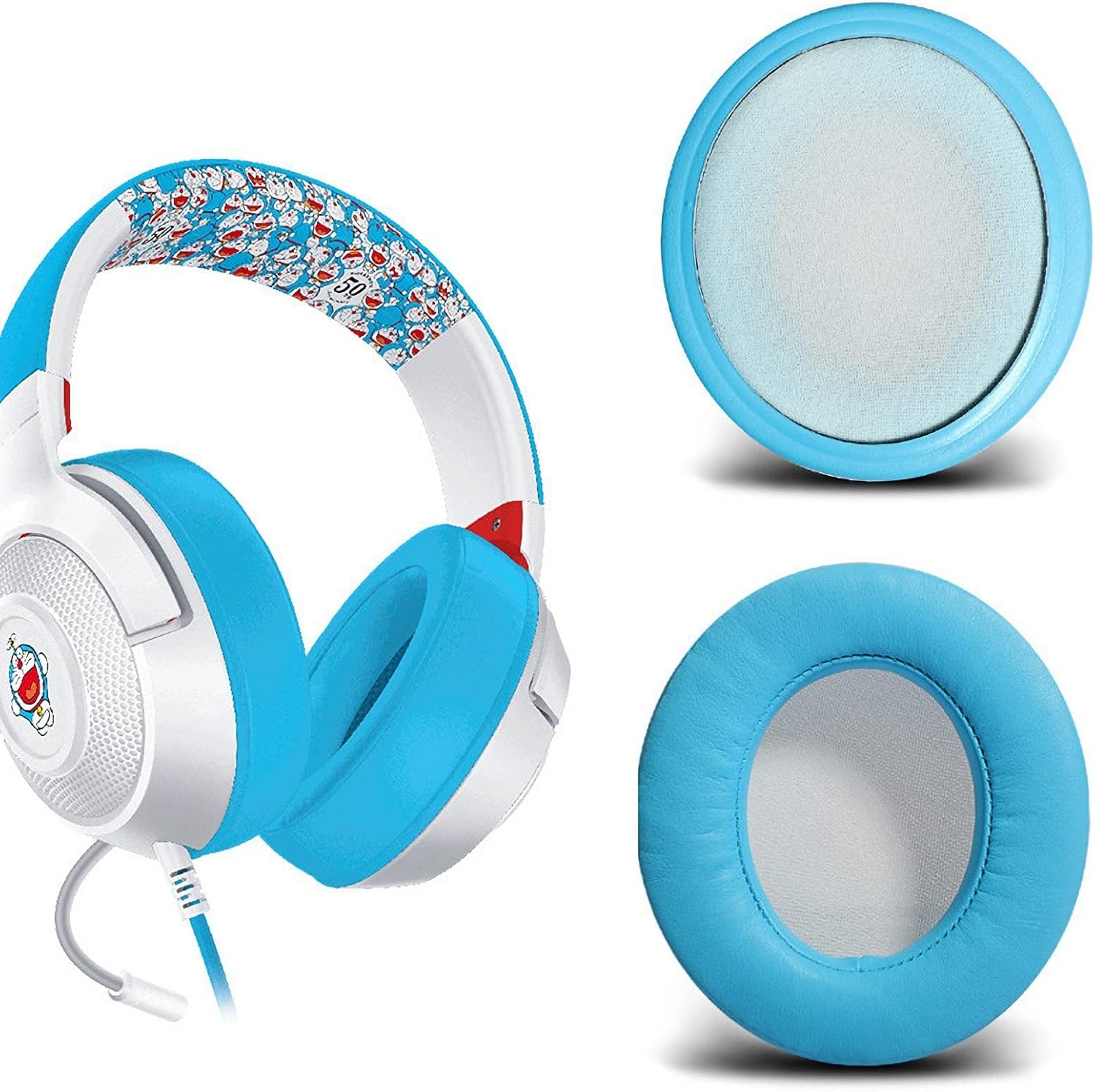 Replacement Earpads Protein Leather Ear Pads Cushions Cover Repair Parts Compatible with Razer Kraken BT Kitty Edition Wireless Headphones (Light Blue)