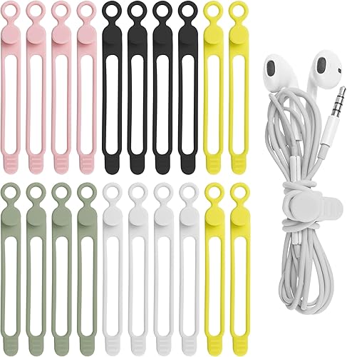 Miniatura 14 de Nearockle 24 bridas reutilizables de silicona para cables, organizador para atar cables de auriculares, cargador de teléfono y computadora, en el