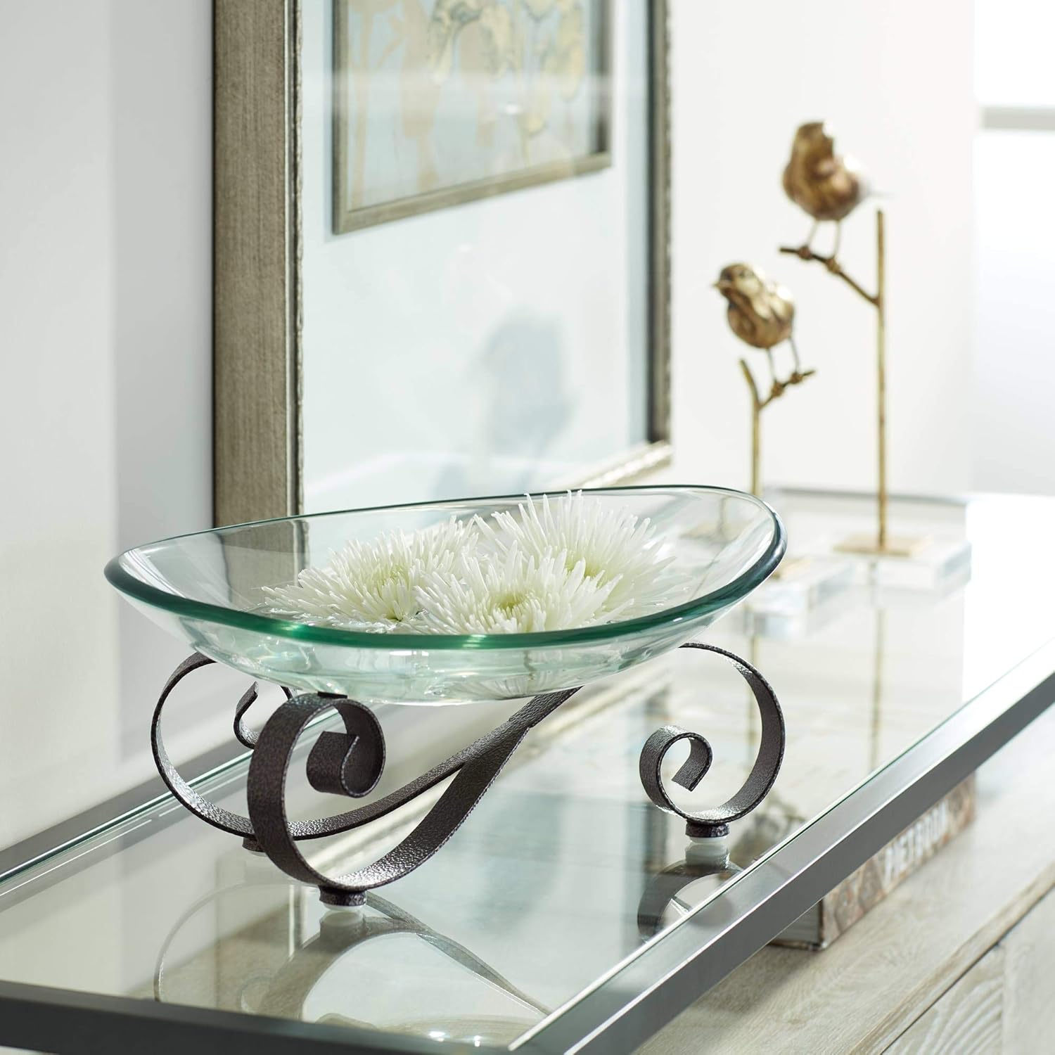 Kensington Hill Iron Scroll Stand with Oval Glass Bowl