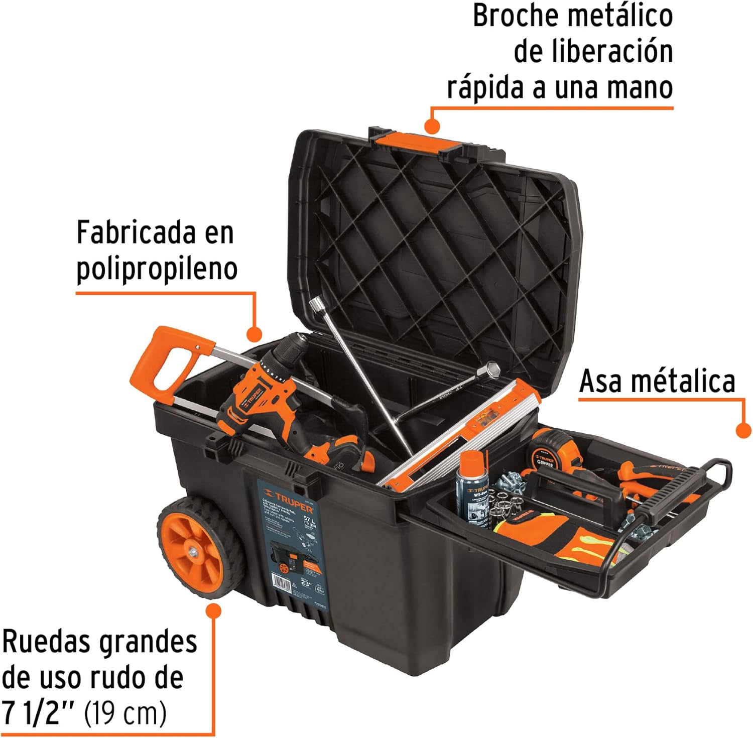 Box tool, plastic, 23 ', with wheels