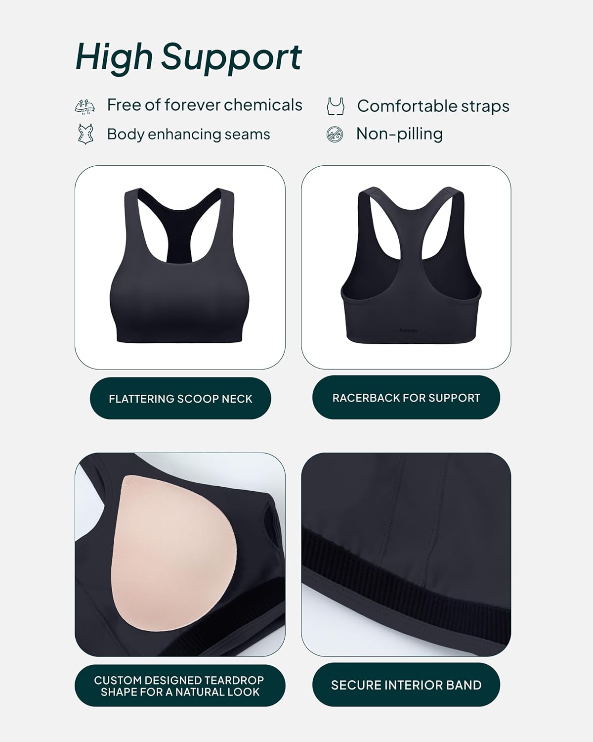 PAVOI ACTIVE Racerback Supportive Sports Bras for Women - High Support Scoop Neck Gym Workout Bra Removable Pads - HiPerform - Image 3