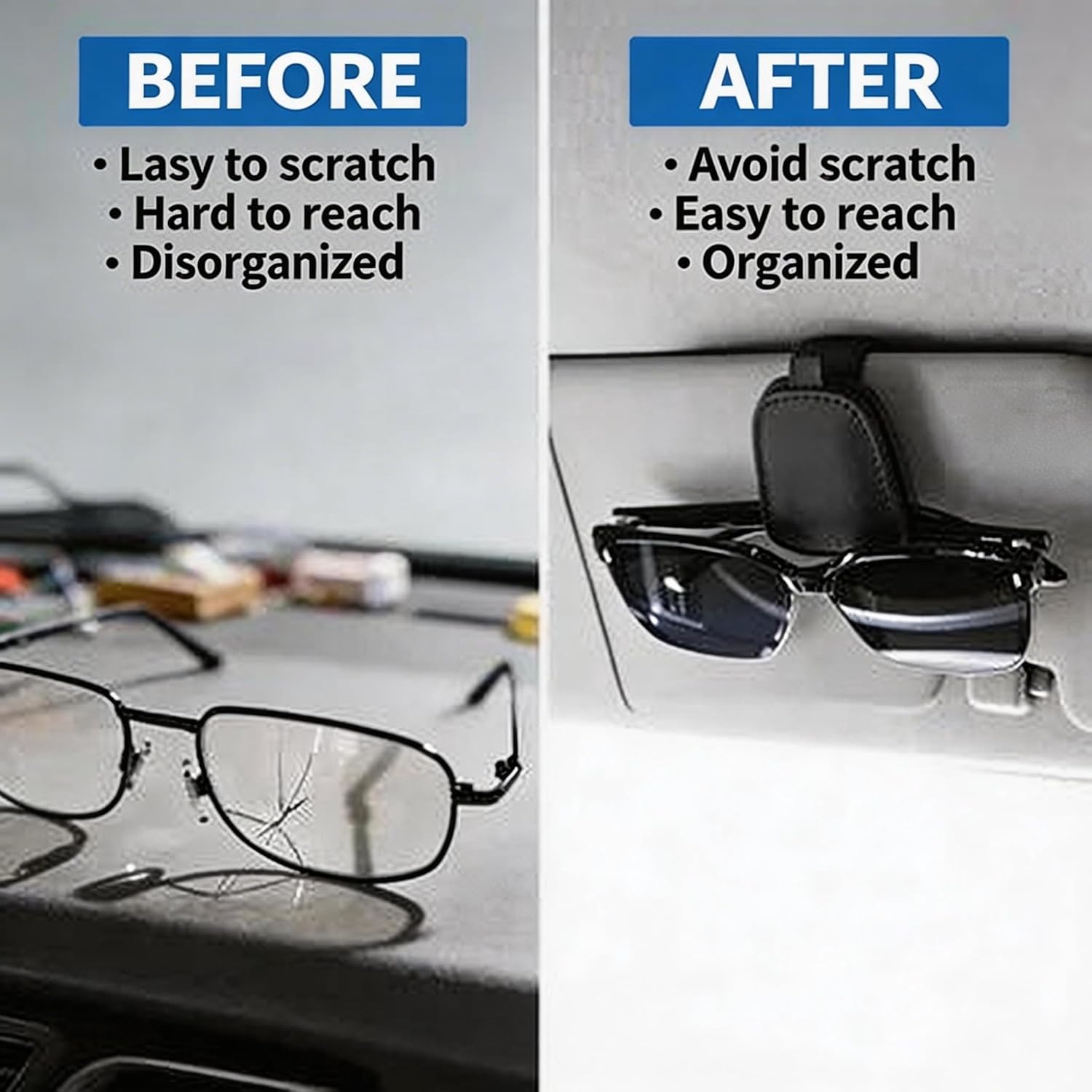 MOLERFO Magnetic Leather Car Sunglasses Holder & Ticket Card Clip - Car Visor Organizer, Windshield Mount Accessory 2 Packs (Grey) image 2