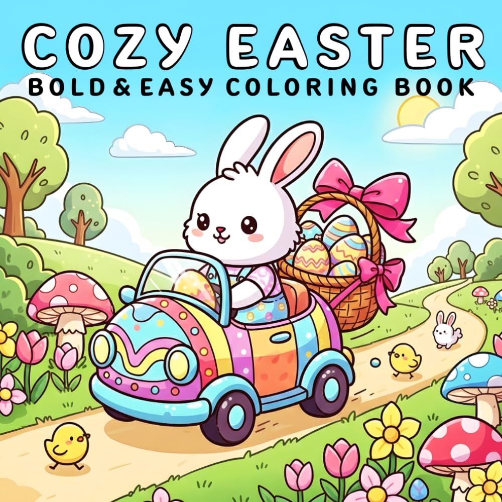 Cozy Easter: Coloring Book for Adults and Kids, Bold and Easy, Simple and Big Designs for Relaxation Featuring Bunnies, Easter Eggs, Flowers, and Cute Spring Scenes