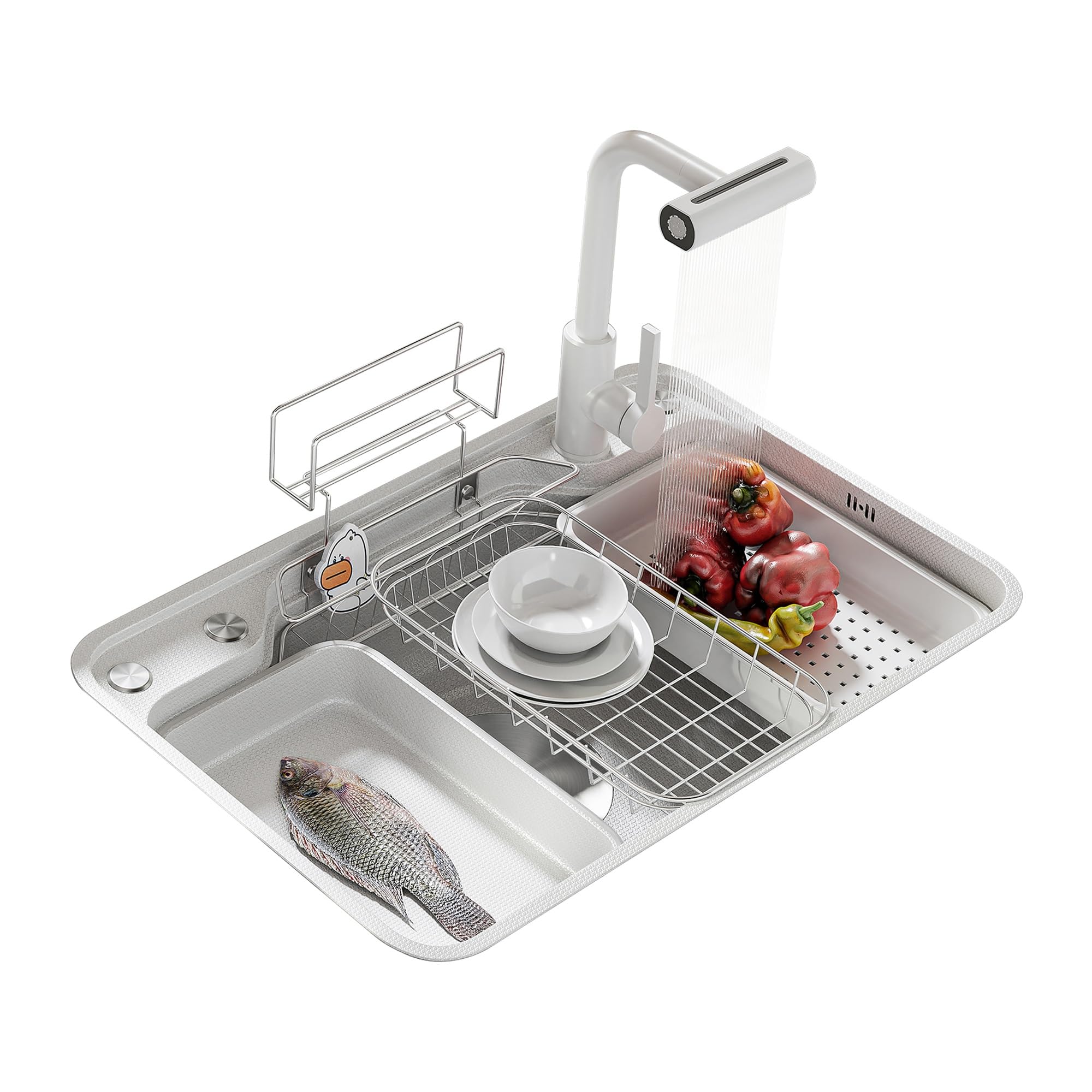 LAVELLO DA CUCINA Drop in Waterfall Lavello da cucina e rubinetto Combo Set Rondella tazza per lavello h Sciacquatrice di vetro, cestello per scolapiatti 304 Stainless Stainless Farmhouse Wo