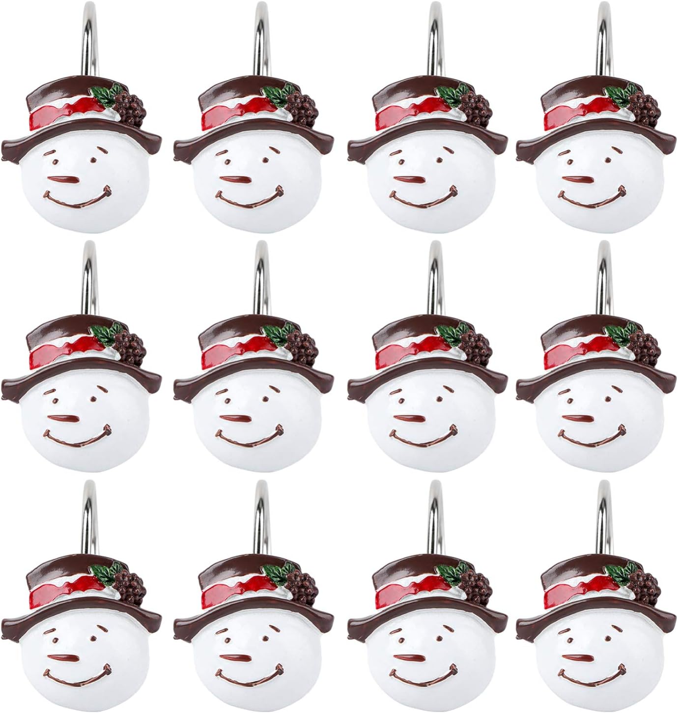 Baluue 12 Pcs Christmas Shower Curtain Hooks Snowman Resin