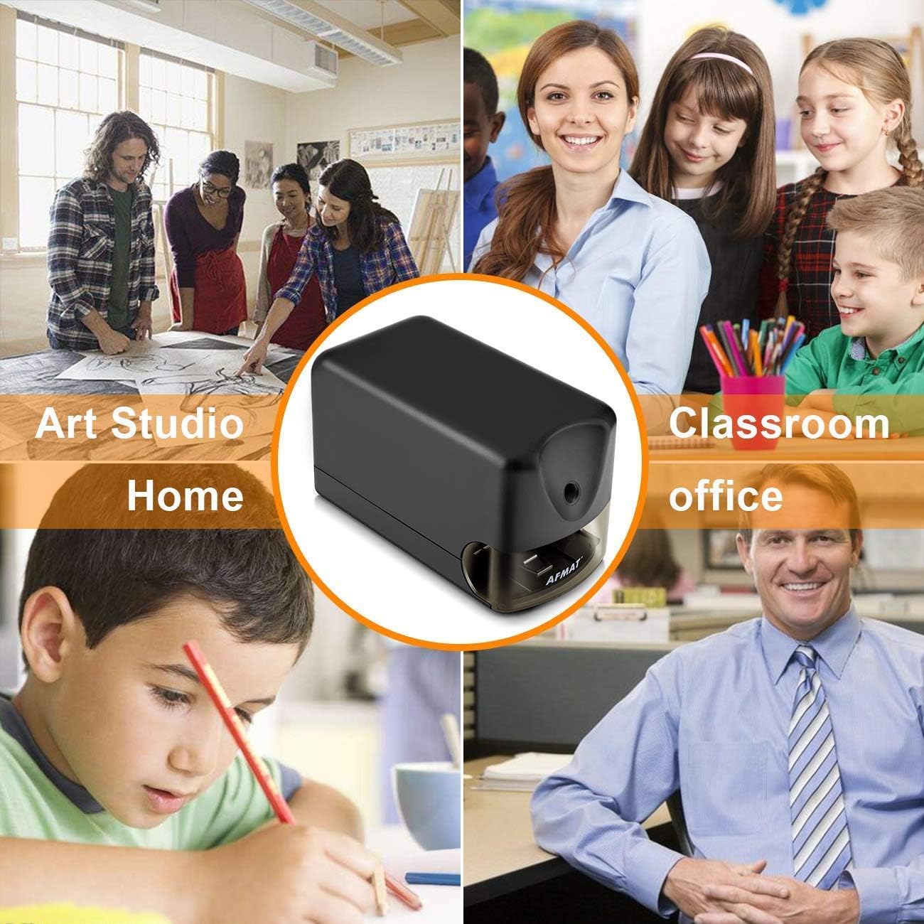 AFMAT Case of 4, Electric Pencil Sharpener Heavy Duty, Classroom Pencil Sharpener for 6.5-8mm No.2/Colored Pencils, UL Listed Professional Pencil Sharpener, Best School Pencil Sharpener