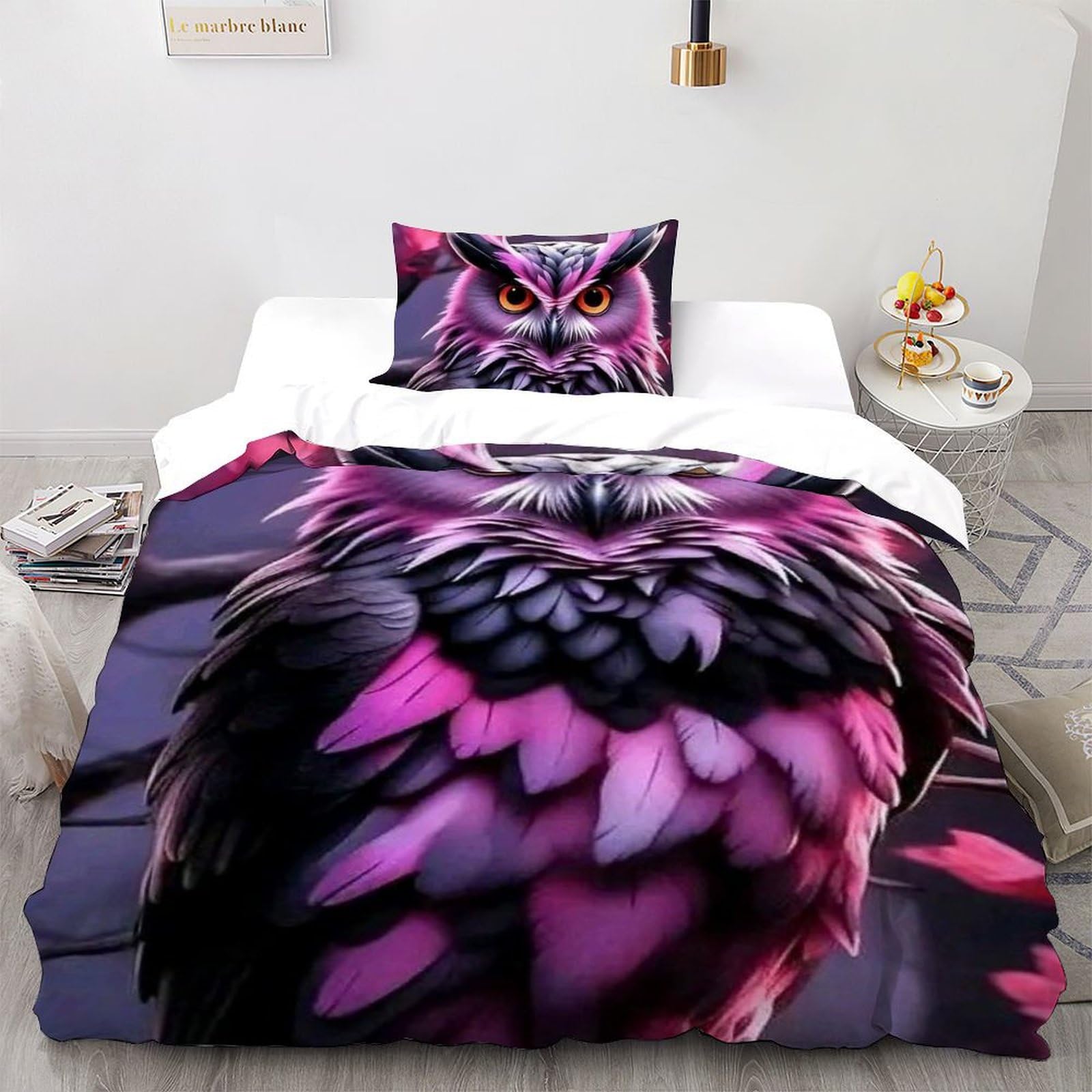 Parure de lit 100% coton de qualité supérieure La Chouette avec motif unique 3D
