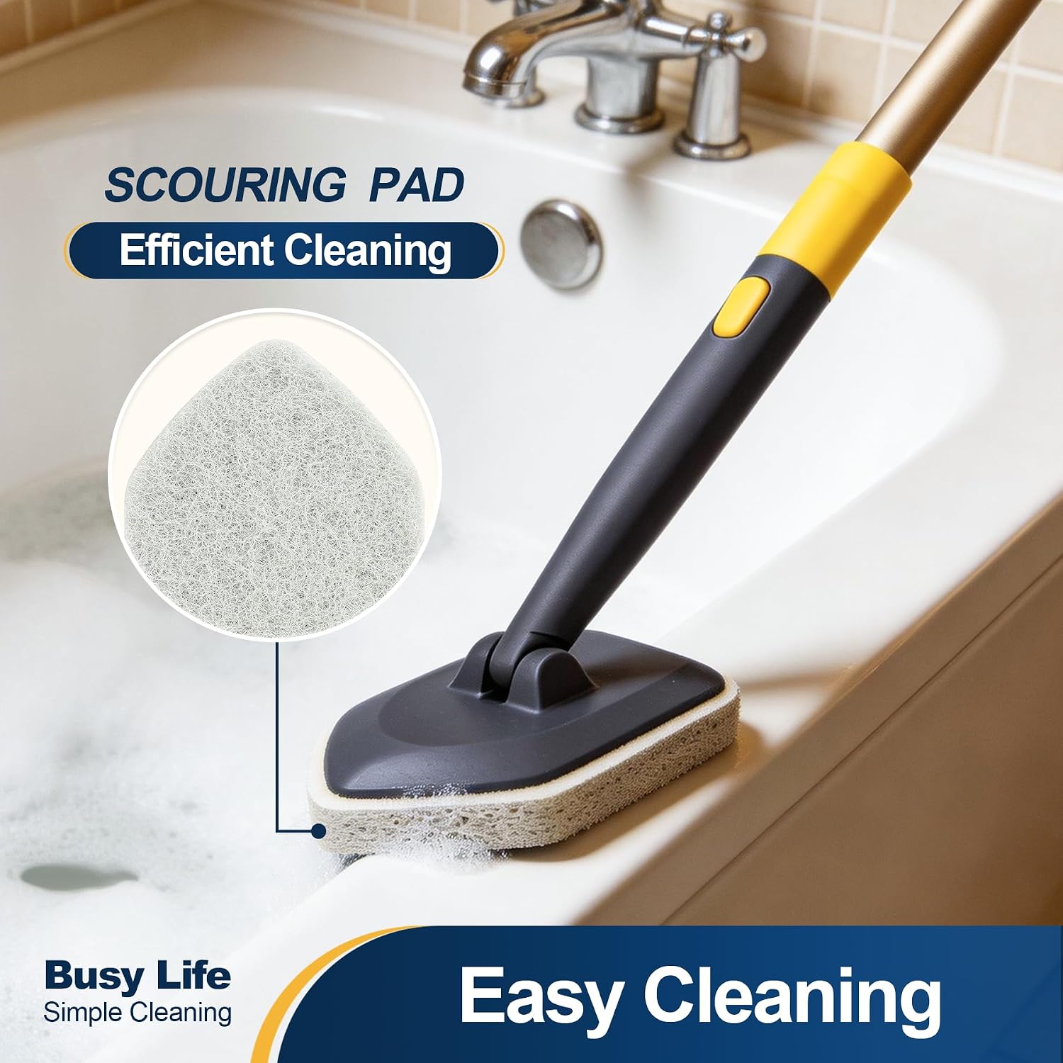 Yocada Tub Tile Scrubber Brush 2 in 1 Cleaning Brush 58.2" Telescopic Pole
