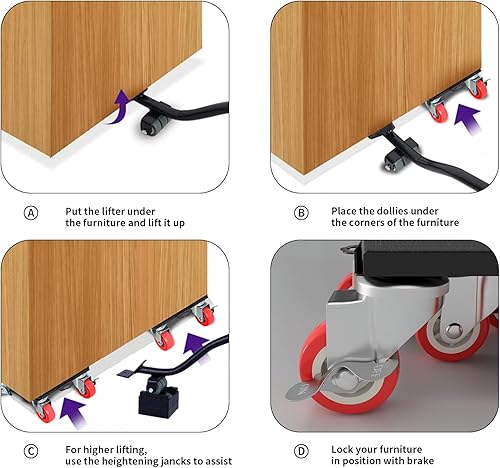 Miniatura 4 de Movers de muebles resistentes con ruedas, 5 ruedas para muebles, movedores de muebles, deslizadores de muebles con clasificación de 360, capacidad