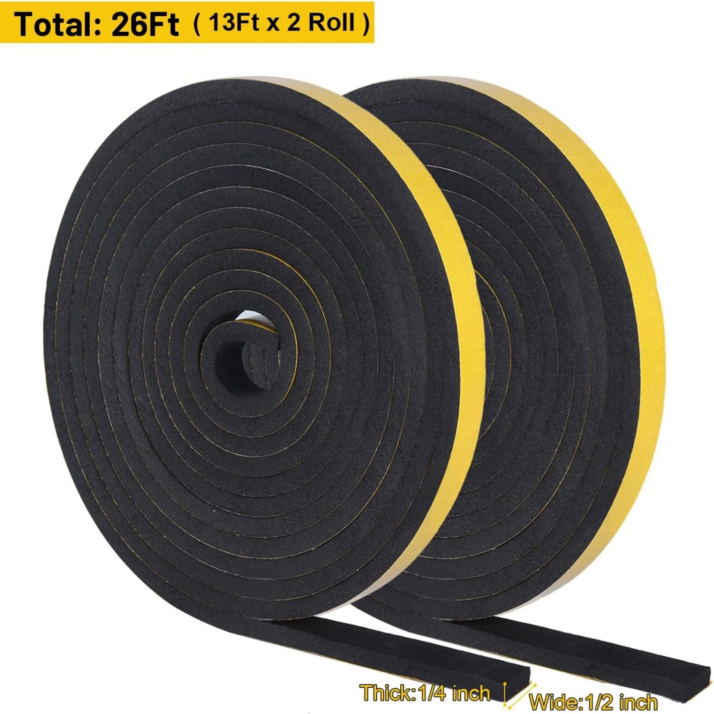 YoleShy Weather Stripping Door Seal Strip for Door Frame Block Air Weather Strip Reduce Noise High-Density Adhesive Foam Tape 1/2 Inch x 1/4 Inch x 26Ft